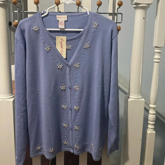 Vintage Crystal Kobe Embroidered Cardigan Sweater - Size L - Picture 1 of 10